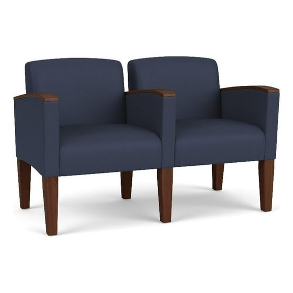 Belmont Lounge Reception Waiting 2 Seat Tandem Seating / Walnut Wood Legs / Blue