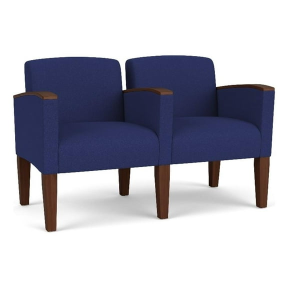Belmont Lounge Reception Waiting 2 Seat Tandem Seating / Walnut Wood Legs / Blue