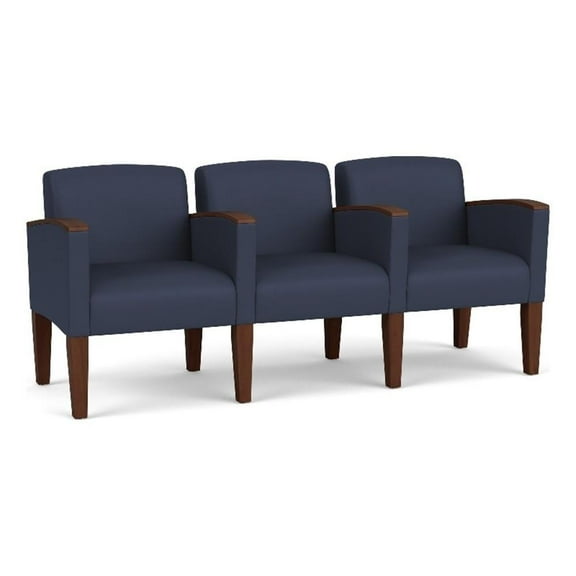 Belmont Lounge Reception Waiting 3 Seat Tandem Seating / Walnut Wood Legs / Blue