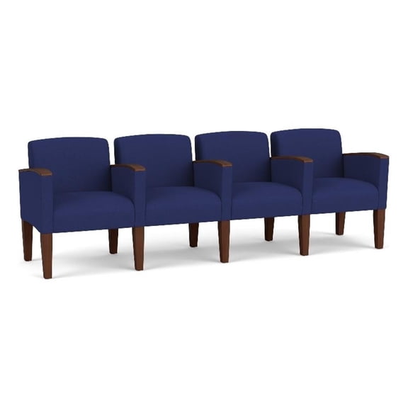 Belmont Lounge Reception Waiting 4 Seat Tandem Seating / Walnut Wood Legs / Blue