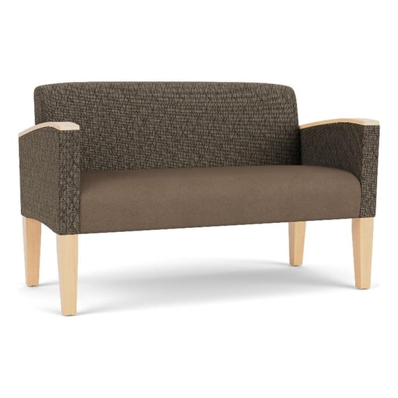 Belmont Lounge Reception Waiting Loveseat / Natural Wood Legs / Brown / Brown