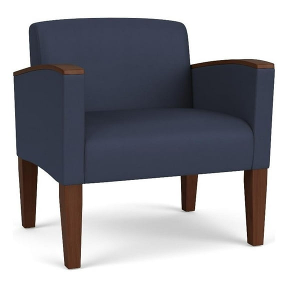 Belmont Lounge Reception Waiting Oversize Guest Chair / Walnut Wood Legs / Blue