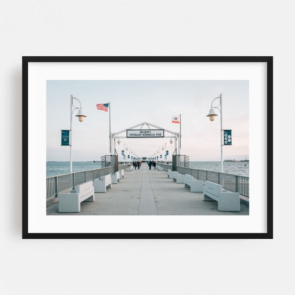 Belmont Pier, Long Beach - Long Beach California Photography Boardwalk Nautical Seaside Ocean Harbor Patriotic Black Framed Wall Art Print 12 x 18 inches
