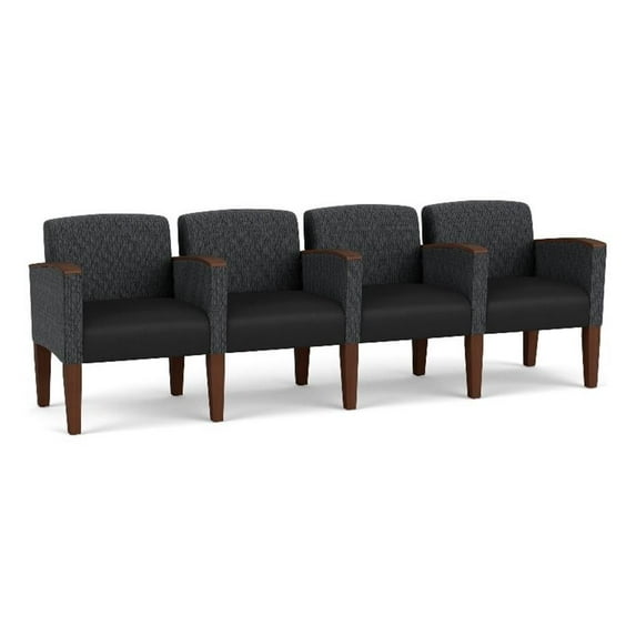 Belmont Reception 4 Seat Tandem Seating / Walnut Wood Legs / Black / Dark Gray