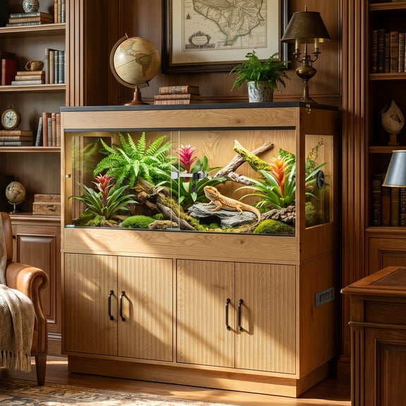 Belnest Reptile Tank with Stand and Storage Cabinet, Terrarium Enclosure with Power Outlet, Iron Mesh Frame Habitat for Snakes, Lizards, Tortoises and Amphibians