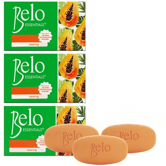 Belo Essentials Papaya Brightening + Clearing Soap with Natural Papaya Enzymes,135g, 3 Bar Set