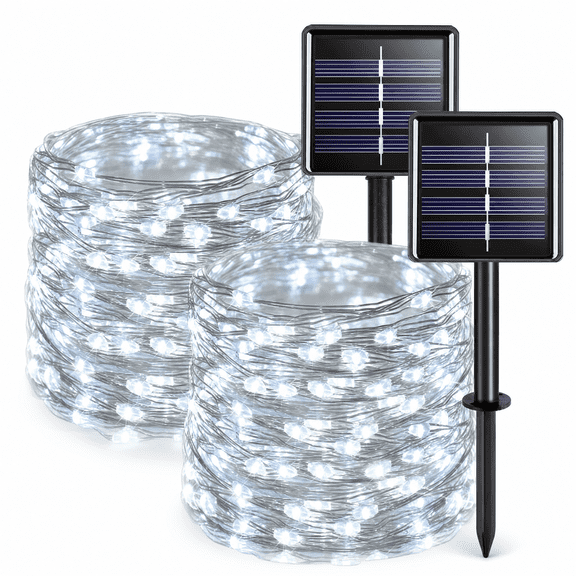Beloadence 2 Pack Solar String Lights Outdoor Waterproof, Each 33FT 100 LED Cold White Fairy Lights, Waterproof 8 Modes Copper Wire Solar Christmas Light for Yard Patio Tree Decorations