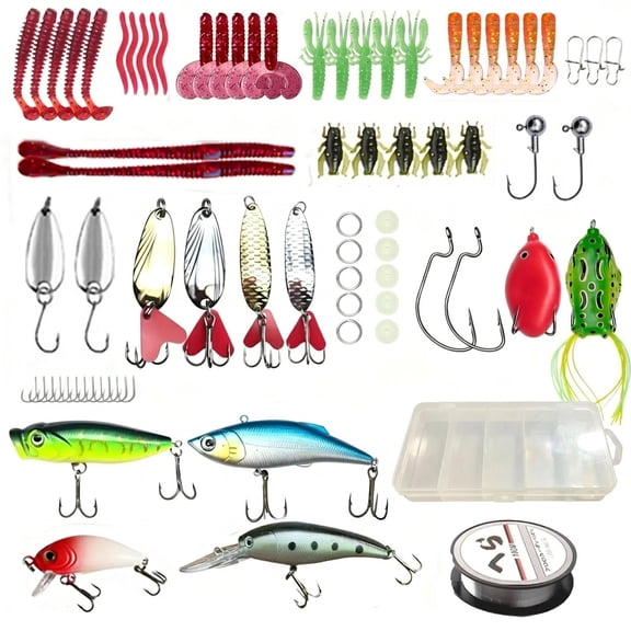 Beloadence Fishing Lures, Fishing Accessories, Tackle Box Including Spoon Lures Soft Plastic Worms, 164Pcs