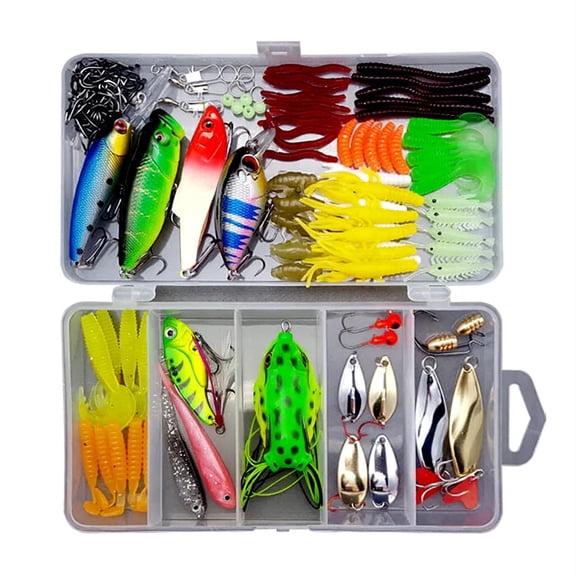Beloadence Fishing Lures, Fishing Accessories, Upgrade Fishing Tackle Box with Tackle Included, Crankbaits, Hooks, Weights, Other Accessories, 109Pcs