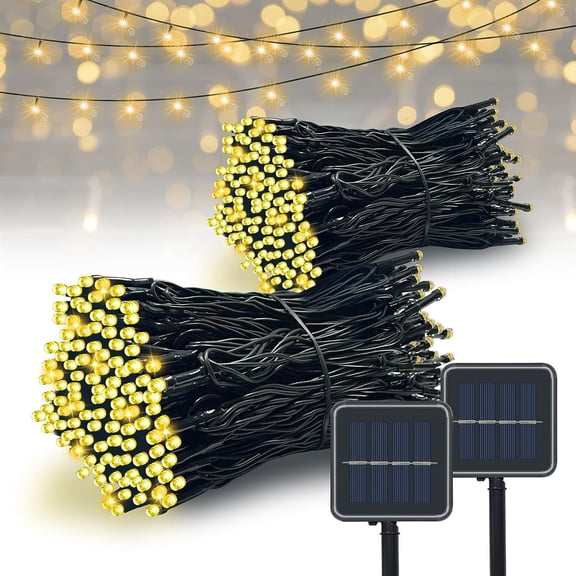 Beloadence Solar String Lights Outdoor, 2 Pack 33FT 200 LED Waterproof Solar Christmas Lights with 8 Lighting Modes for Tree Yard Garden Party Xmas Decorations, Warm White