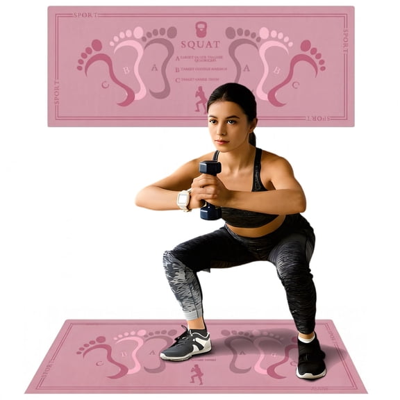 Beloadence Squat Mat with Foot Position,Large Squat Target Pad 31.5'' X 13.8'',4mm Thickness Squat Mat Foot Positioning, Exercise Mat for Squats, Leg and Abdominal Workouts, Pink