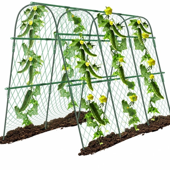 Beloadence U-Shaped Plant Trellis for Raised Bed, Heavy Duty Cucumber Trellis Support, Garden Arch Frame with Net