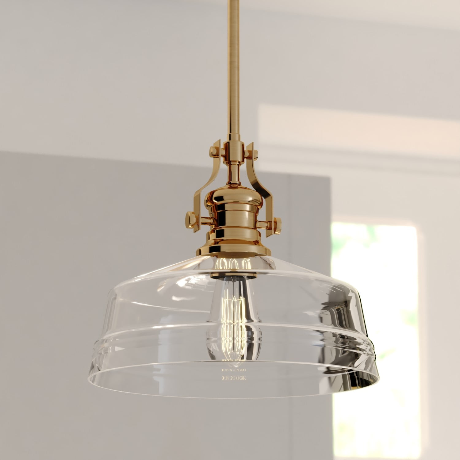 Beloit Brushed Gold Farmhouse Pendant Light with Clear Glass Shade