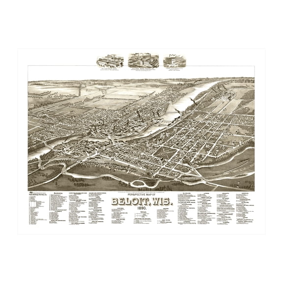 Beloit Art, 1890 Vintage Map of Beloit Wisconsin, WI History Wall Decor Gift, Old Beloit Map - 24" x 18" Unframed Print
