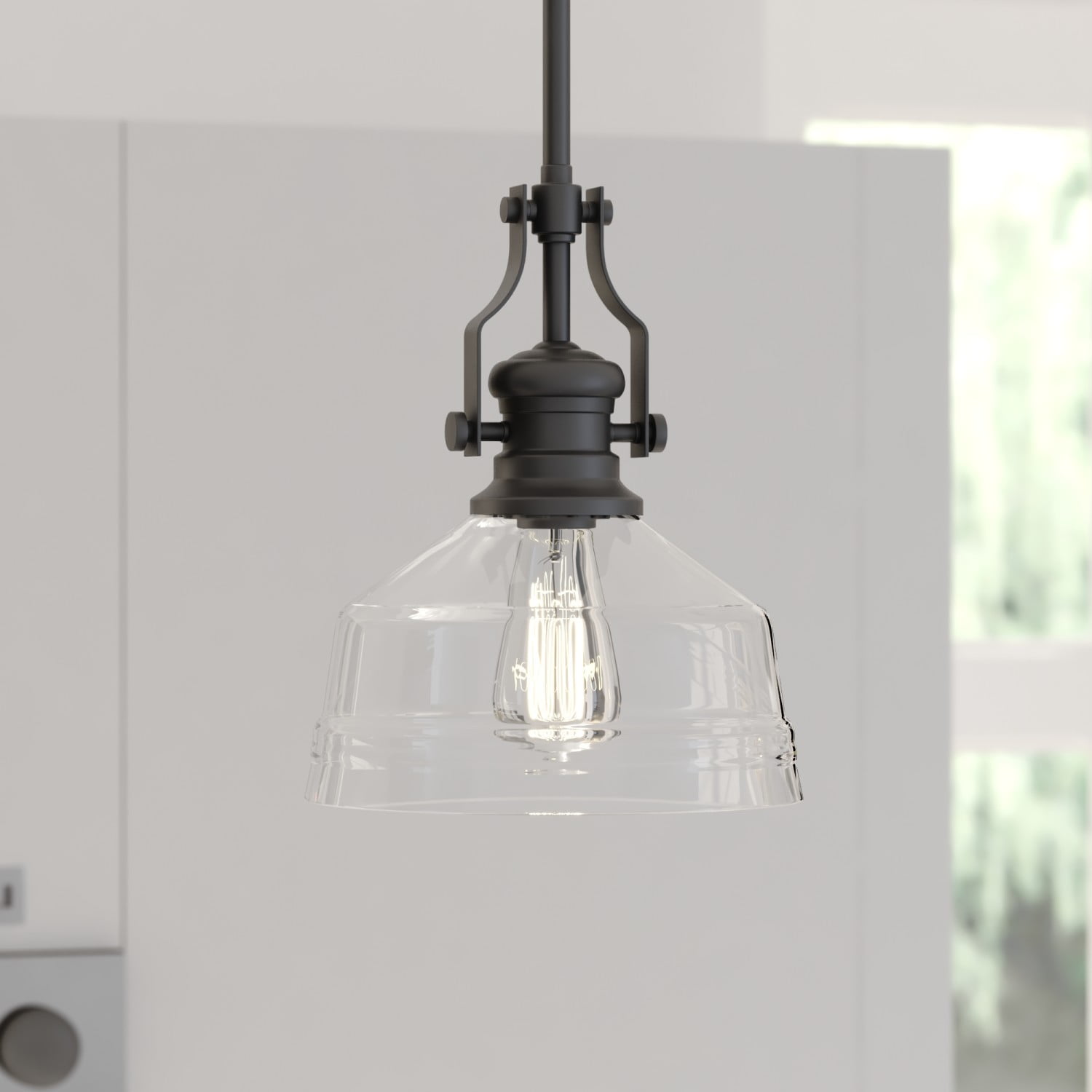 Beloit Matte Black Mini Pendant with Clear Seeded Glass