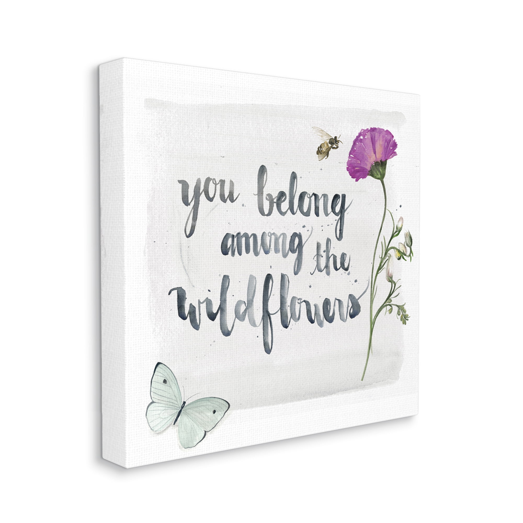 Belong Among the Wildflowers Butterfly Bee Floral Botanical & Floral Gallery-Wrapped Canvas Print Wall Art, 17x17