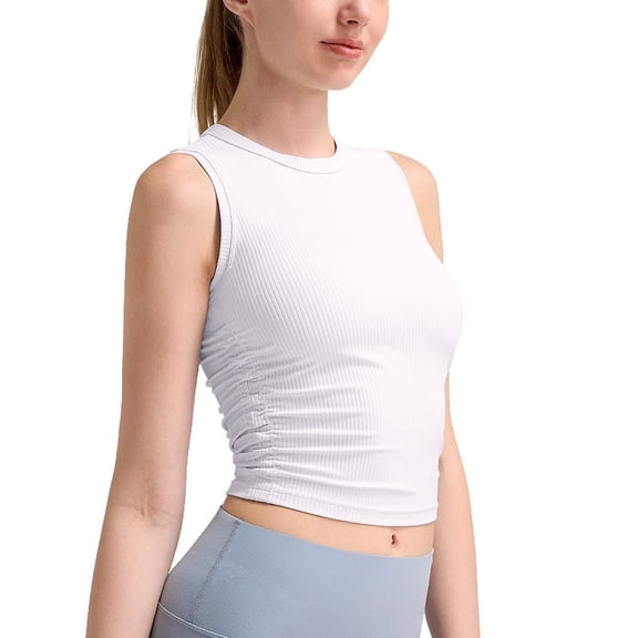 Belong To Young Ribbed Sports Vest Women's Double-side Crease Slim-fit High-neck Slim Top Sleeveless Quick-drying Fitness Yoga Wear