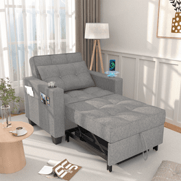 Sleeper Chair Bed 4 In 1 Multi Function Convertible Ottoman Bed Breathable Linen Bed Chair Convertible Sofa Bed with Adjustable Backrest Modern Convertible Chair Bed Sleeper for Living Room Black Walm...