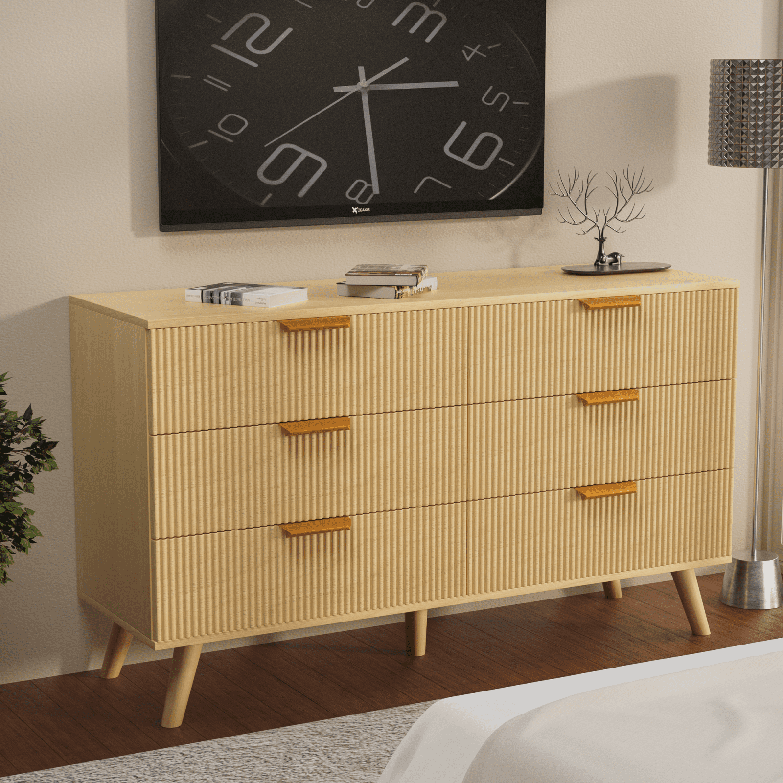 Belord 6 Drawer Double Dresser for Bedroom, Boho Natural Wood Dresser ...