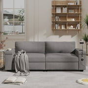 Belord 86.6" Modern Sofas Couch with Side Storage, USB and Type-C Charging Ports, Cup Holder, Comfy Oversized Loveseat Sofa with Extra Deep Seats for Living Room, Light Gray