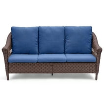 Belord Outdoor 3 Seats Sofa, Patio Rattan Wicker Couch with Cushions, Navy