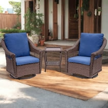 Belord Outdoor Patio Rattan Furniture Set, 3 Pieces Rattan Wicker Furniture Set, 2pcs Rocking Chair and Side Table with Cushions, Outdoor Table and Chairs, Navy