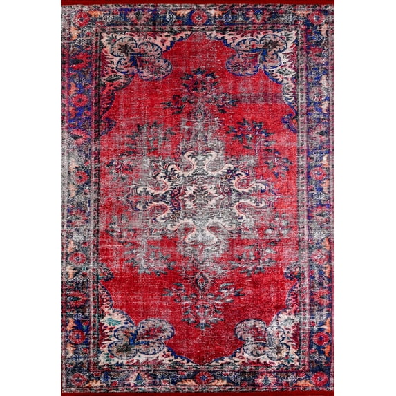 Belorecensk Red Vintage Polyester Area Rugs for Living Room Washable Rugs Boho Moroccan Area Rug Soft Geometric Bohemian Carpet Distressed Indoor Rug for Bedroom Dining Room Office Nonslip Rug