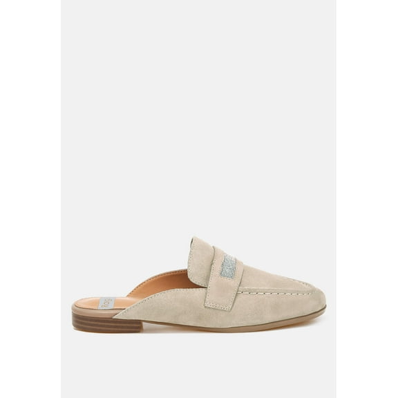 Belorose Rhinestone Strap Genuine Suede Mules