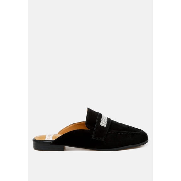 Belorose Rhinestone Strap Genuine Suede Mules