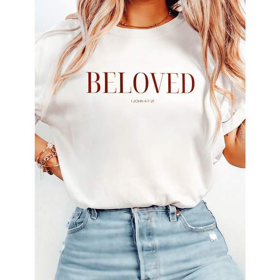 Beloved 1 John 4:2-21 Lettering Tshirts Bible Verse Christian Graphic Tees Classic Short Sleeve Shirts Casual Cotton Tops for Holiday White,S