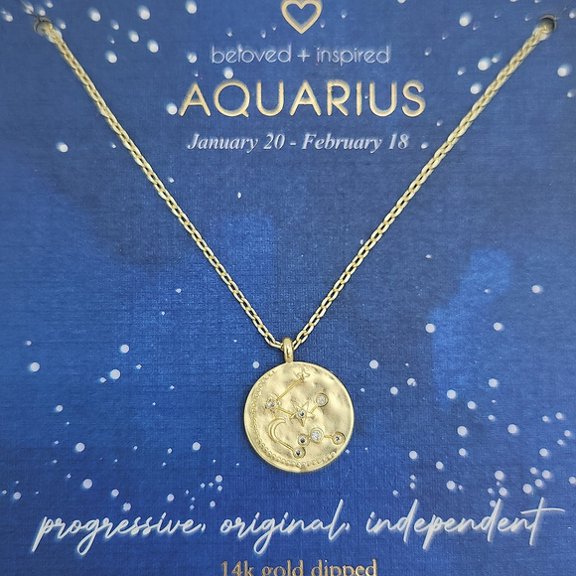Beloved + Inspired Aquarius Zodiac Necklace, 14k Gold Dipped