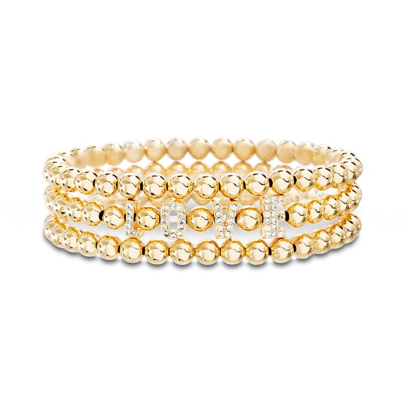 Beloved & Inspired Beaded Charm Trio Bracelet Set in Brass