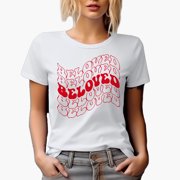 Beloved, Name for a Loved One or Special Someone, Groovy Retro Wavy Text Merch Gift, White T-Shirt, Medium