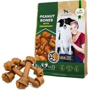 Beloved Pets Dog Peanut Butter Bones with Cranberry & Rawhide Free Chew Treats - Pet Natural Mini & Big Organic Snacks Healthy Collagen & Bulk Best Chews for Training Small & Large Dogs - Lab Tested