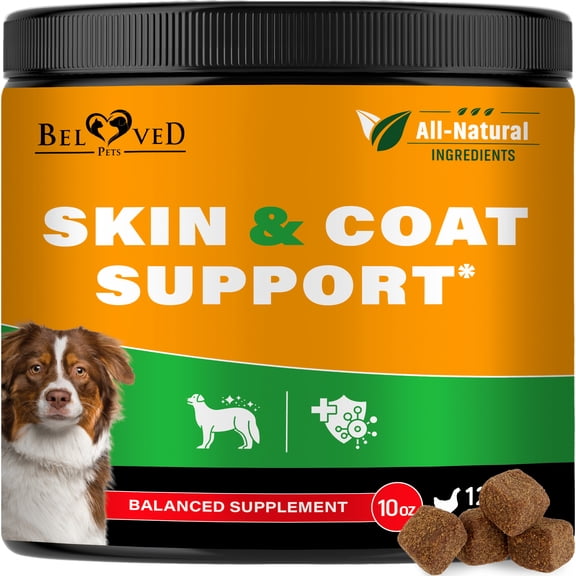 Beloved Pets Natural Skin & Coat Support + Complex Multivitamin Chicken Flavored Soft Chew Supplement for Dogs, 10-oz Jar