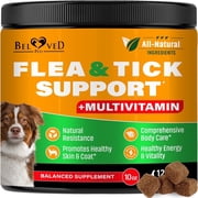 Beloved Pets Natural Flea & Tick Support Chews for Dogs - Multivitamin with Skin & Coat All Breeds, 10 oz