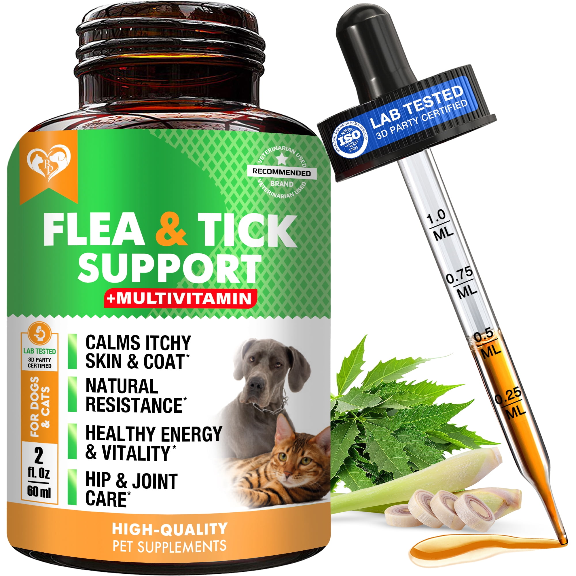 Beloved Pets Flea & Tick Defense Liquid Drops for Dogs and Cats - Neem, Glucosamine & MSM - Supports Joint & Immune Health, 2 fl oz