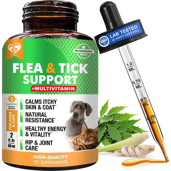 Beloved Pets Flea & Tick Defense Liquid Drops for Dogs and Cats - Neem, Glucosamine & MSM - Supports Joint & Immune Health, 2 fl oz
