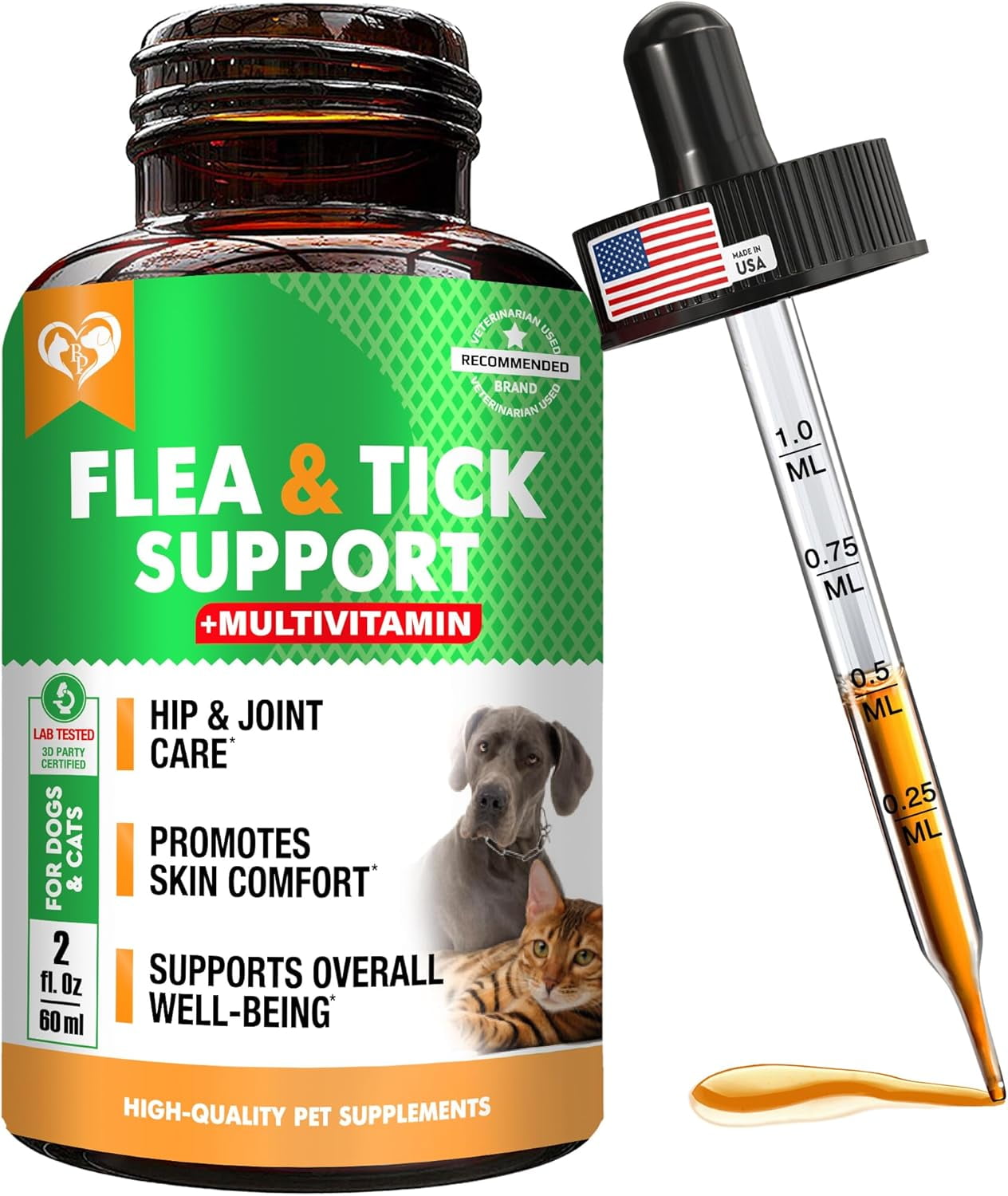 Beloved Pets Oral Flea & Tick Support Multivitamin Supplement for Dogs & Cats, 60-ml Bottle