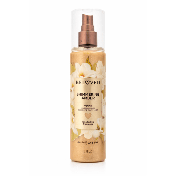 Beloved Shimmering Amber Fine Fragrance Shimmer Body Mist Spray, Long Lasting Scent, Vegan Formula, 8 fl oz