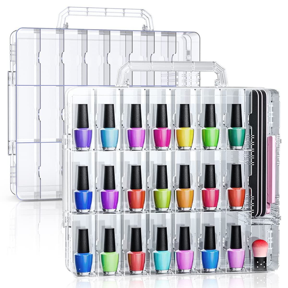 Beloving 2pcs Nail Polish Organizer, Portable 48 Bottles Clear Nail