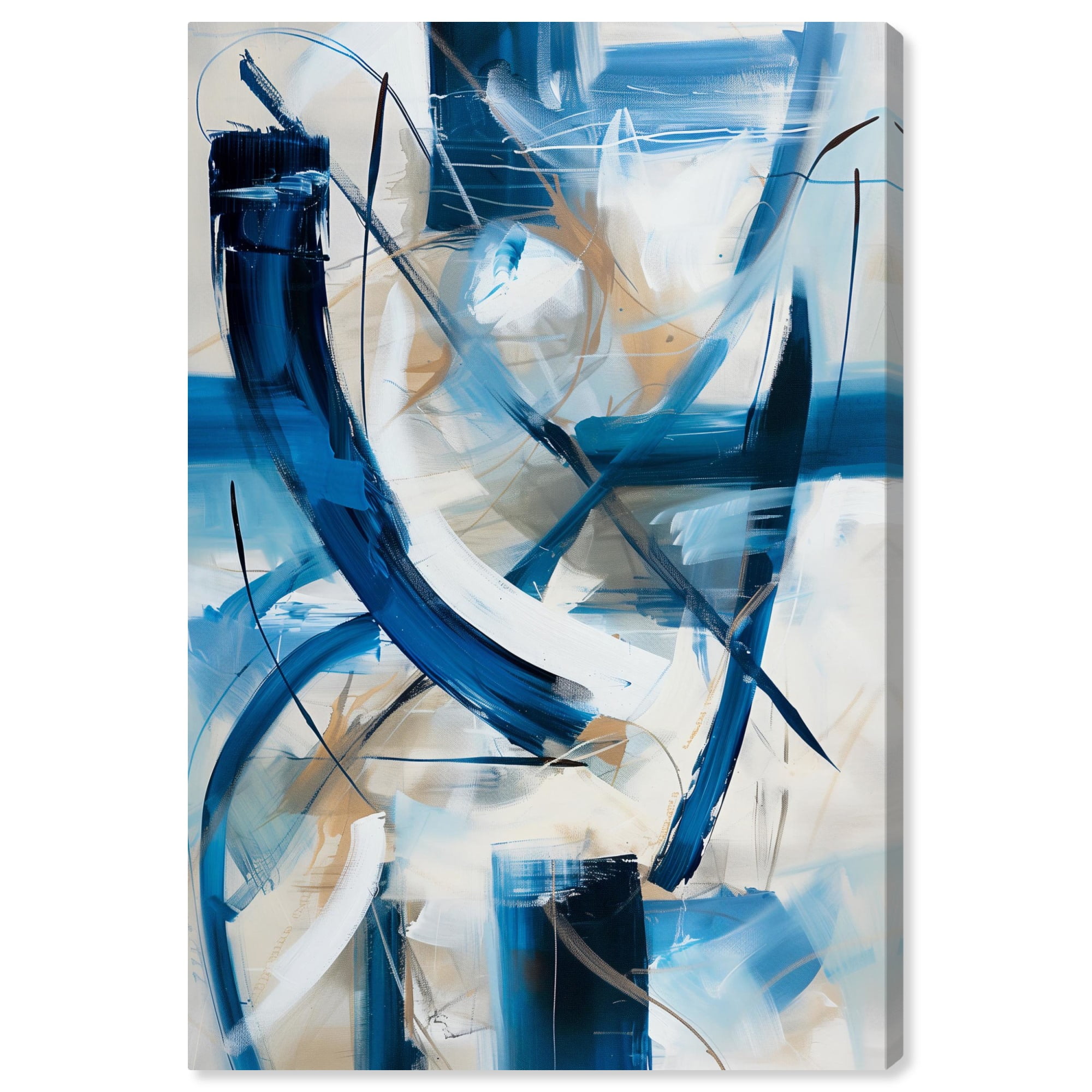 Blue and White Abstract Canvas Wall Art, 15" x 10"