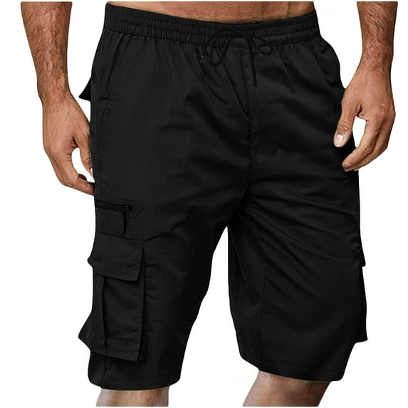 Below The Knee Shorts for Men Multi-Pockets Bermuda Cargo Baggy Casual Elastic Waist Big and Tall Hiking Pants