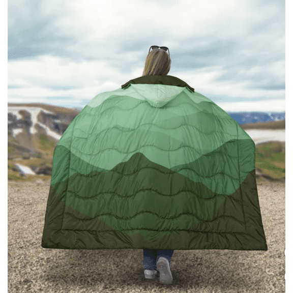 Below Zero Blanket Green Wearable Hood Water-Resistant Camping Sporting Events
