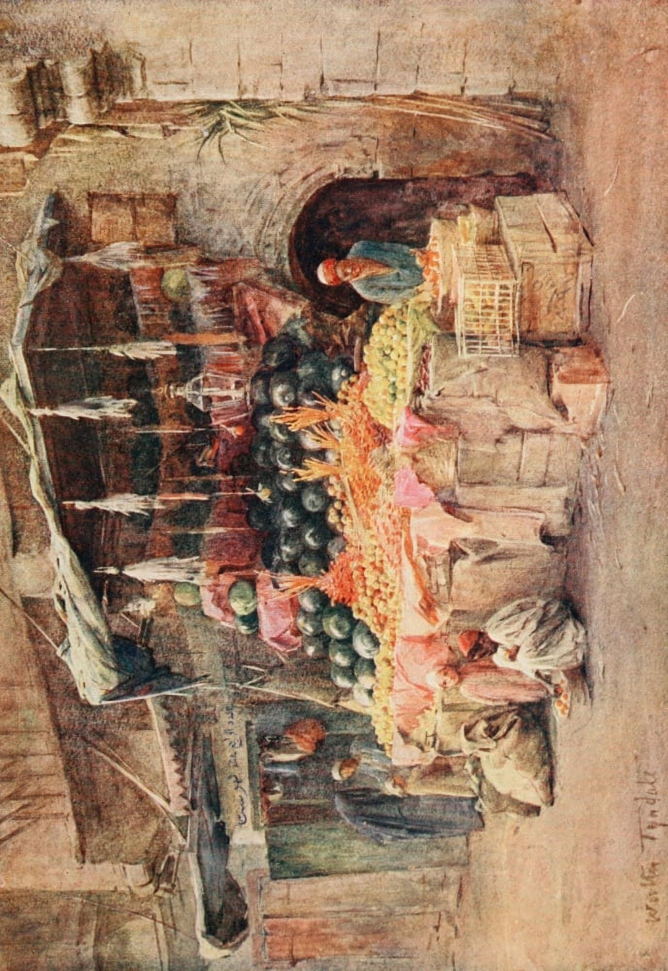 Below the Cataracts 1907 A fruit stall Canvas Art - Walter Tyndale (24 x 36)