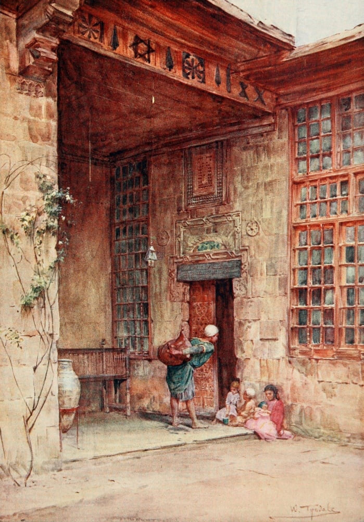 Below the Cataracts 1907 Courtyard in a Cairene house Canvas Art - Walter Tyndale (18 x 24)