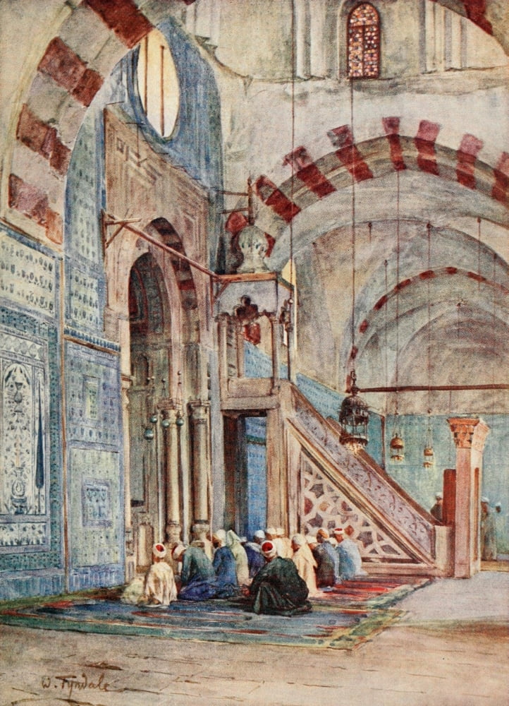 Below the Cataracts 1907 Interior of the Blue Mosque Cairo Canvas Art - Walter Tyndale (24 x 36)