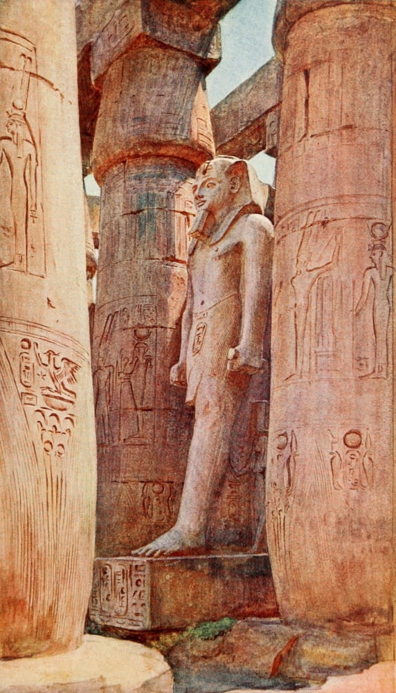 Below the Cataracts 1907 Statue of Ramses II Luxor Temple Canvas Art - Walter Tyndale (18 x 24)
