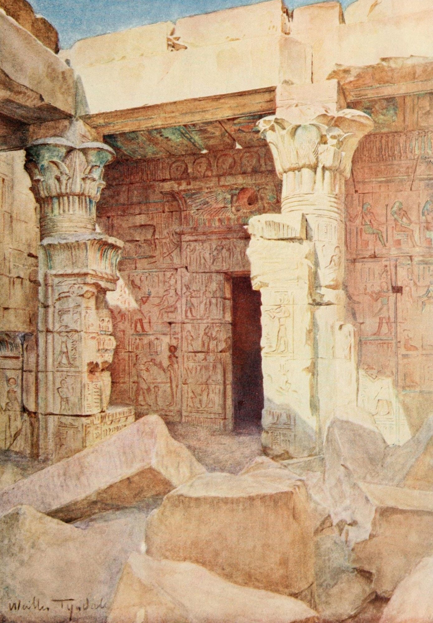 Below the Cataracts 1907 Temple of Der El-Medinet at Thebes Canvas Art - Walter Tyndale (24 x 36)