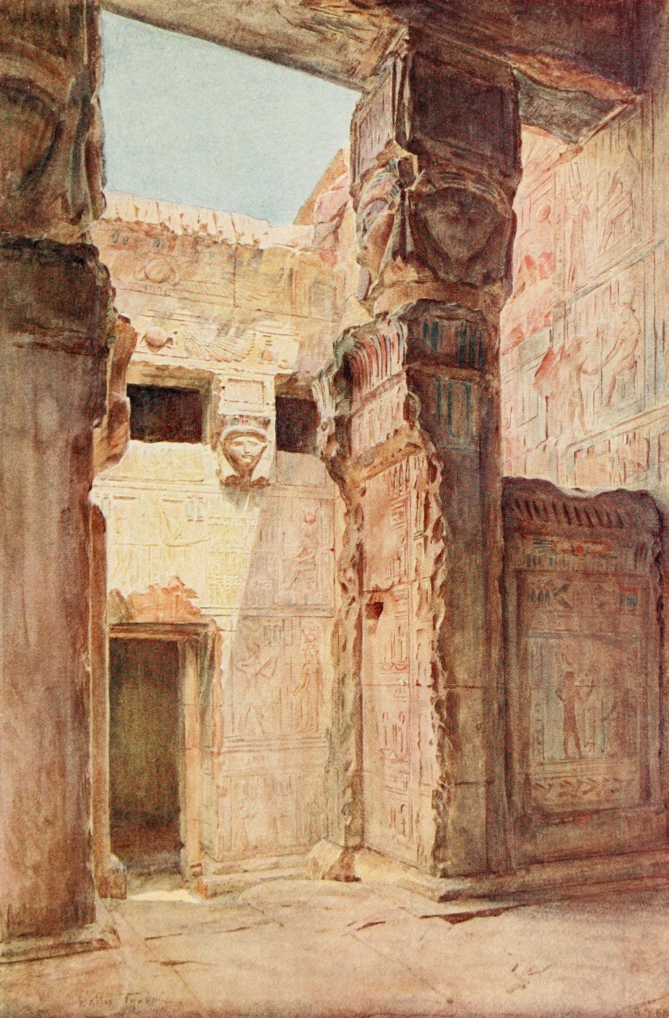 Below the Cataracts 1907 The court of the Kiosque at Dendera Canvas Art - Walter Tyndale (18 x 24)